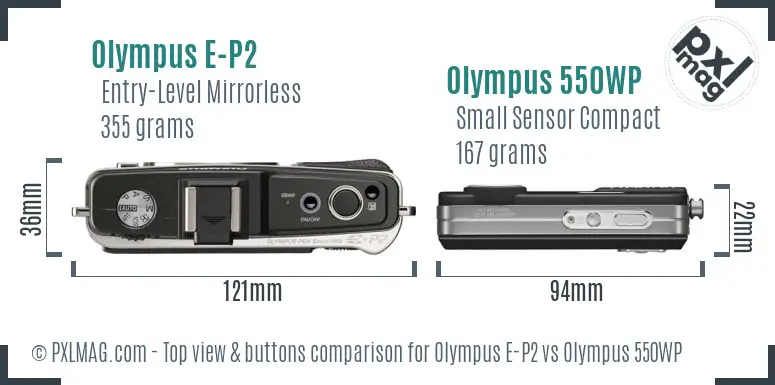 Olympus E-P2 vs Olympus 550WP top view buttons comparison