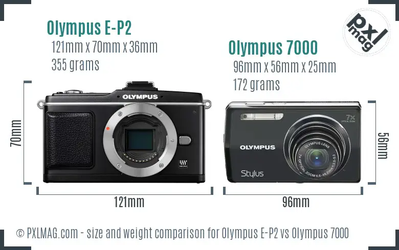 Olympus E-P2 vs Olympus 7000 size comparison