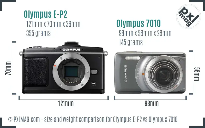 Olympus E-P2 vs Olympus 7010 size comparison