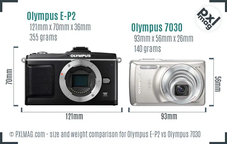 Olympus E-P2 vs Olympus 7030 size comparison
