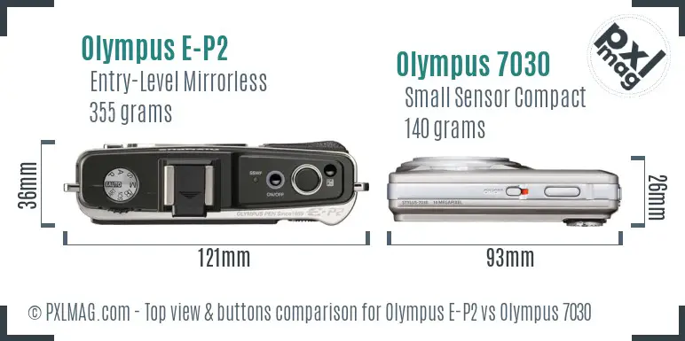 Olympus E-P2 vs Olympus 7030 top view buttons comparison