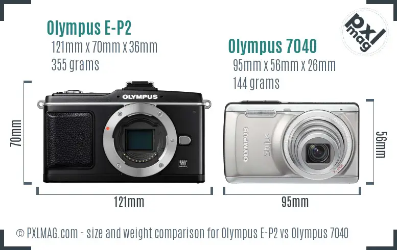Olympus E-P2 vs Olympus 7040 size comparison