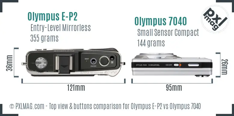 Olympus E-P2 vs Olympus 7040 top view buttons comparison
