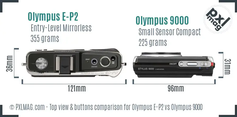 Olympus E-P2 vs Olympus 9000 top view buttons comparison