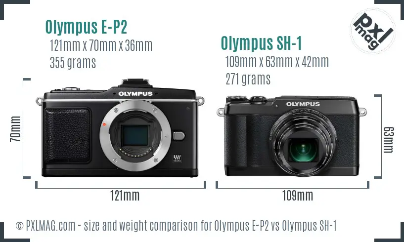 Olympus E-P2 vs Olympus SH-1 size comparison