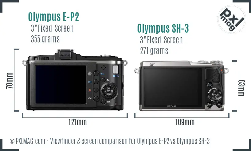 Olympus E-P2 vs Olympus SH-3 Screen and Viewfinder comparison