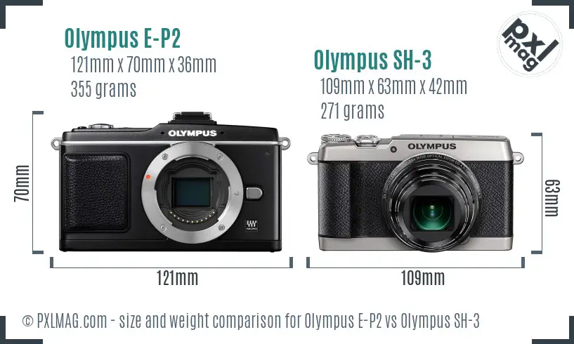 Olympus E-P2 vs Olympus SH-3 size comparison