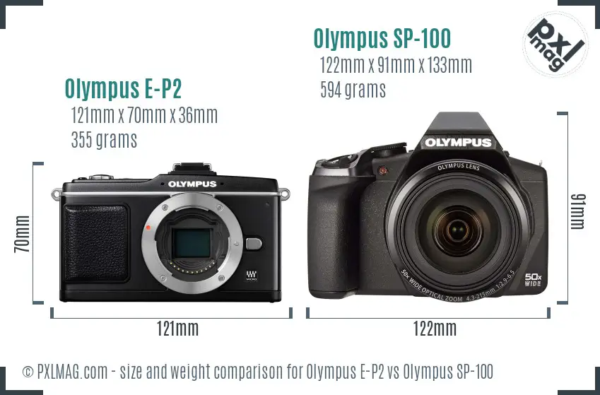 Olympus E-P2 vs Olympus SP-100 size comparison
