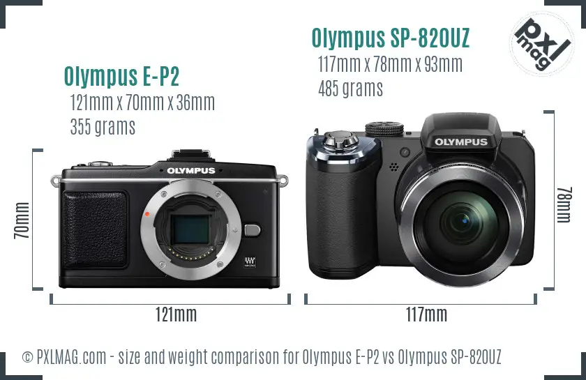 Olympus E-P2 vs Olympus SP-820UZ size comparison