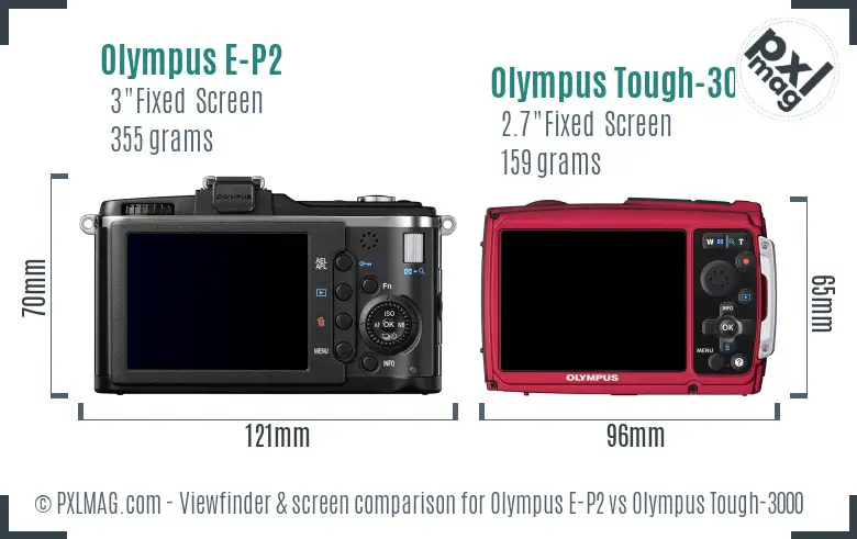 Olympus E-P2 vs Olympus Tough-3000 Screen and Viewfinder comparison