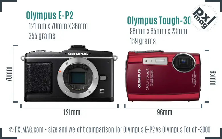 Olympus E-P2 vs Olympus Tough-3000 size comparison