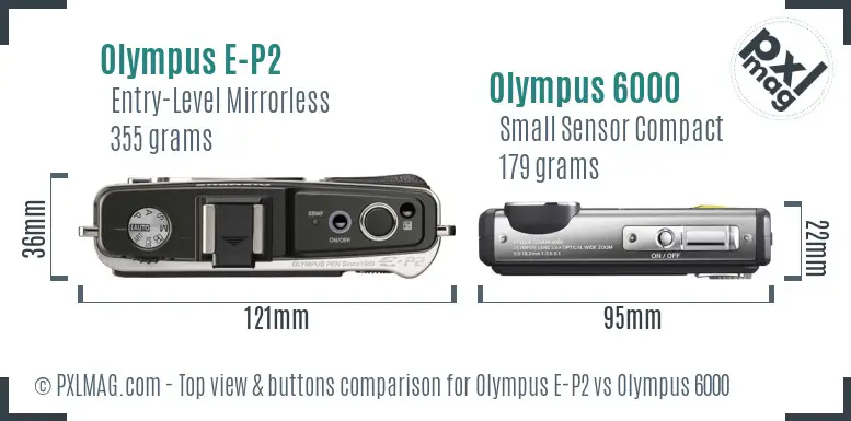 Olympus E-P2 vs Olympus 6000 top view buttons comparison
