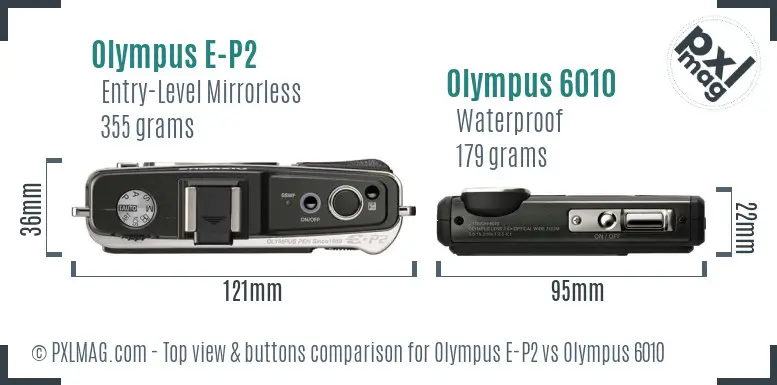 Olympus E-P2 vs Olympus 6010 top view buttons comparison