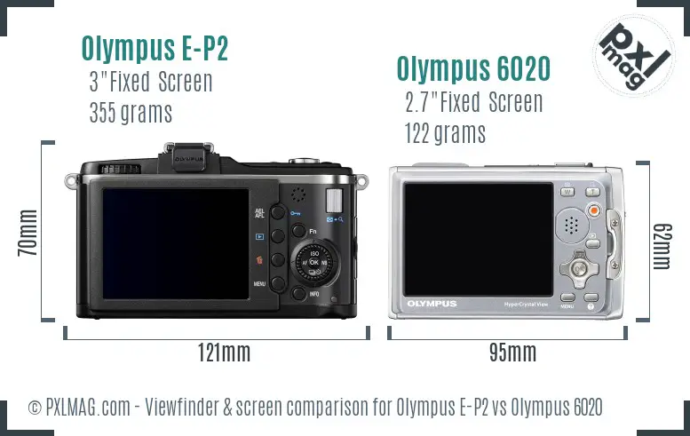 Olympus E-P2 vs Olympus 6020 Screen and Viewfinder comparison