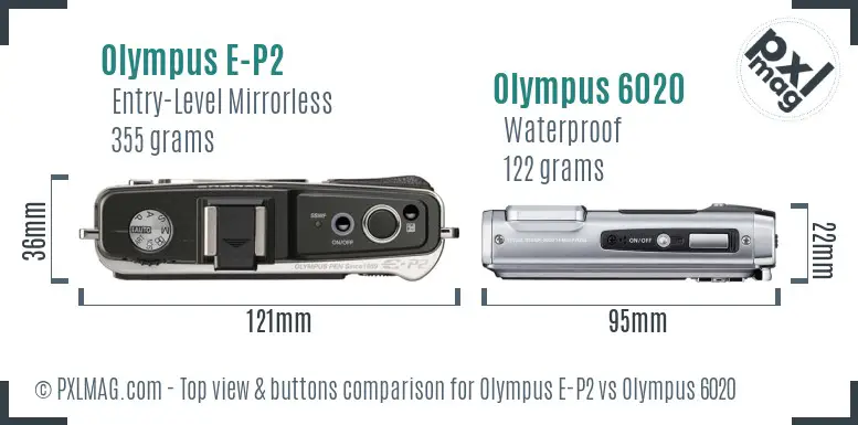 Olympus E-P2 vs Olympus 6020 top view buttons comparison