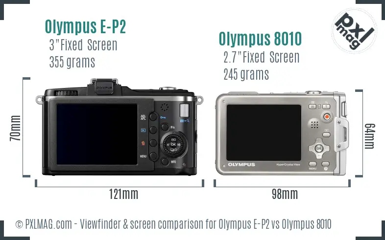 Olympus E-P2 vs Olympus 8010 Screen and Viewfinder comparison