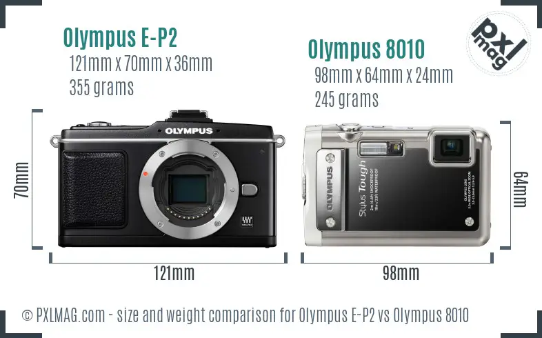 Olympus E-P2 vs Olympus 8010 size comparison
