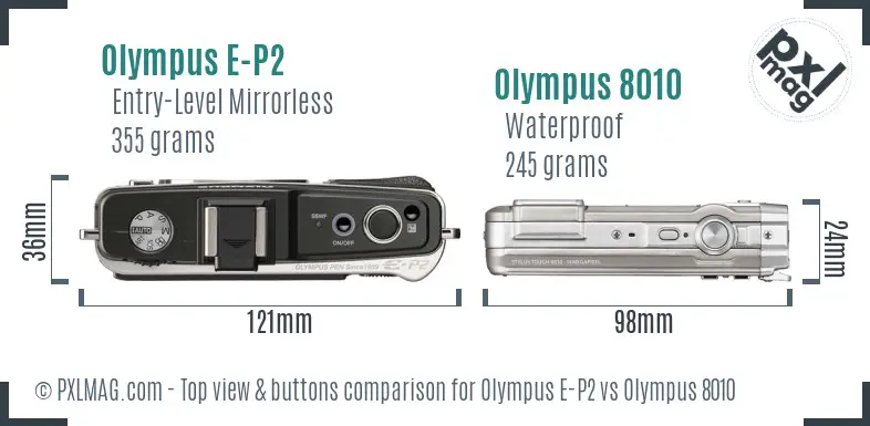 Olympus E-P2 vs Olympus 8010 top view buttons comparison