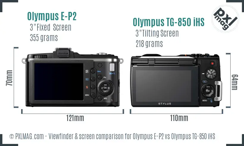 Olympus E-P2 vs Olympus TG-850 iHS Screen and Viewfinder comparison
