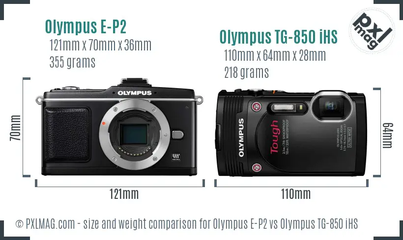 Olympus E-P2 vs Olympus TG-850 iHS size comparison