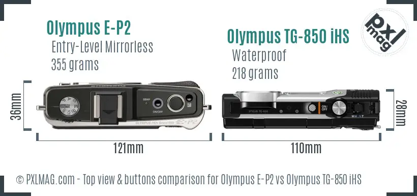 Olympus E-P2 vs Olympus TG-850 iHS top view buttons comparison