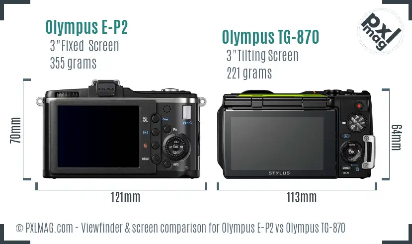 Olympus E-P2 vs Olympus TG-870 Screen and Viewfinder comparison