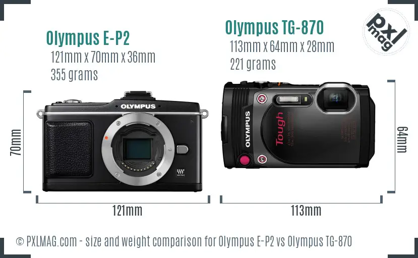 Olympus E-P2 vs Olympus TG-870 size comparison