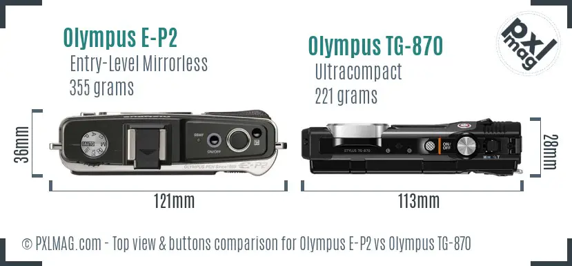 Olympus E-P2 vs Olympus TG-870 top view buttons comparison