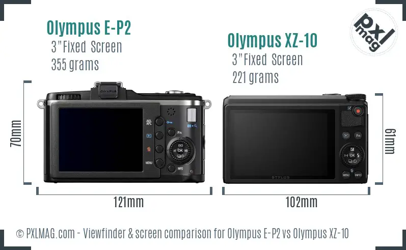Olympus E-P2 vs Olympus XZ-10 Screen and Viewfinder comparison