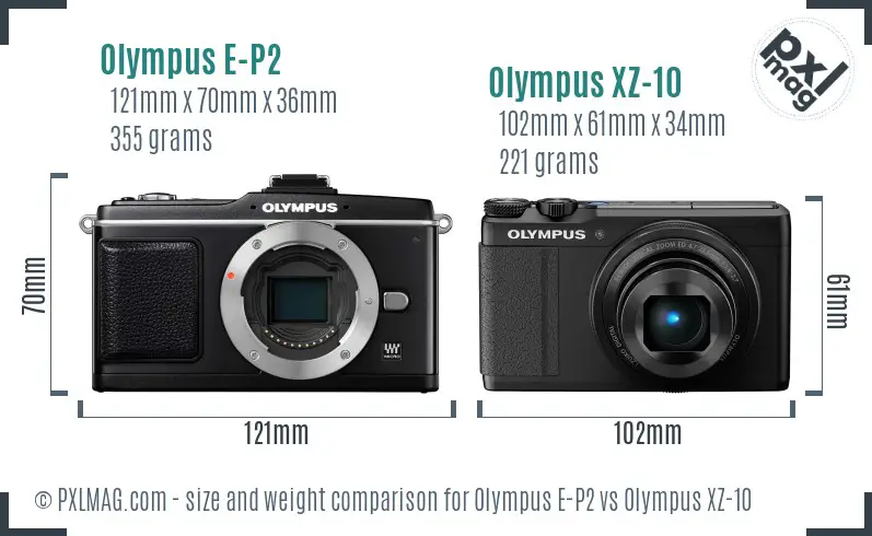 Olympus E-P2 vs Olympus XZ-10 size comparison