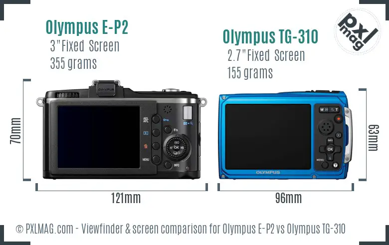 Olympus E-P2 vs Olympus TG-310 Screen and Viewfinder comparison