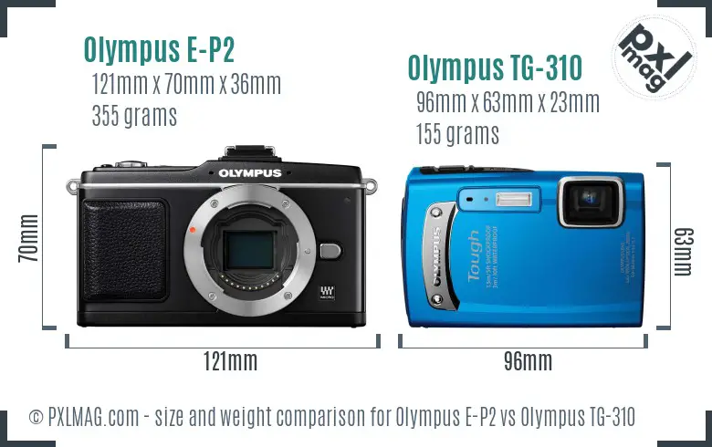 Olympus E-P2 vs Olympus TG-310 size comparison