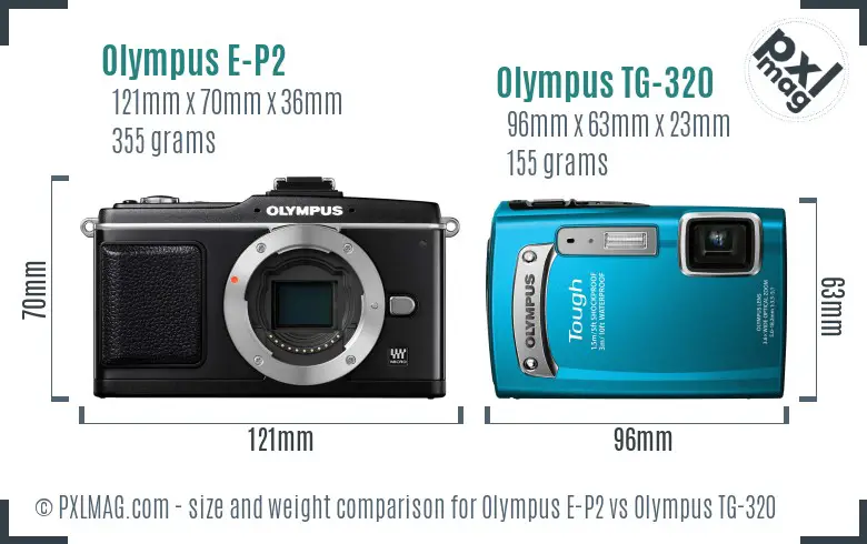 Olympus E-P2 vs Olympus TG-320 size comparison