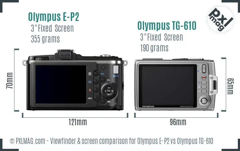 Olympus E-P2 vs Olympus TG-610 Screen and Viewfinder comparison