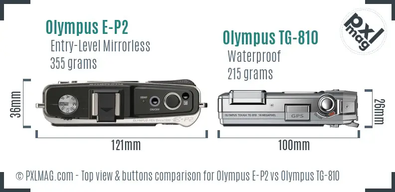 Olympus E-P2 vs Olympus TG-810 top view buttons comparison
