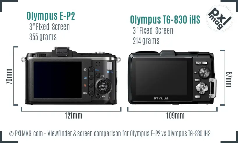 Olympus E-P2 vs Olympus TG-830 iHS Screen and Viewfinder comparison