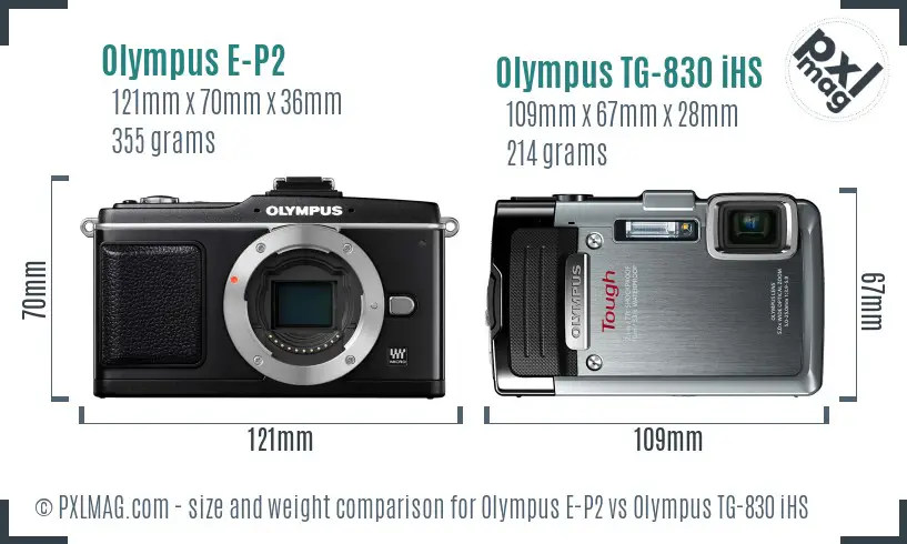 Olympus E-P2 vs Olympus TG-830 iHS size comparison