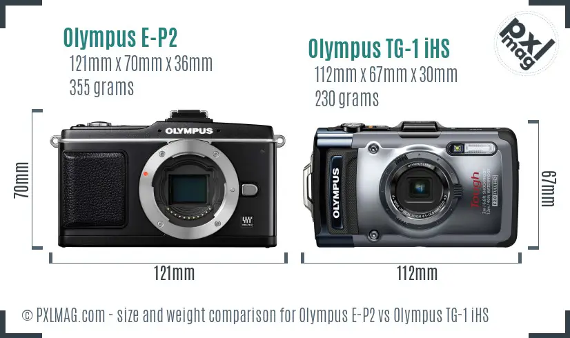 Olympus E-P2 vs Olympus TG-1 iHS size comparison