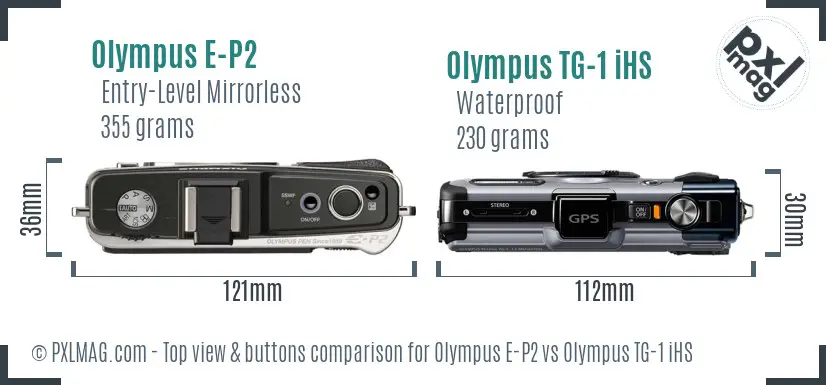 Olympus E-P2 vs Olympus TG-1 iHS top view buttons comparison