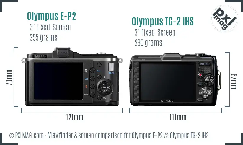 Olympus E-P2 vs Olympus TG-2 iHS Screen and Viewfinder comparison