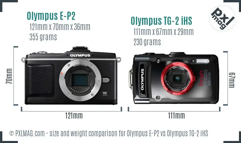 Olympus E-P2 vs Olympus TG-2 iHS size comparison