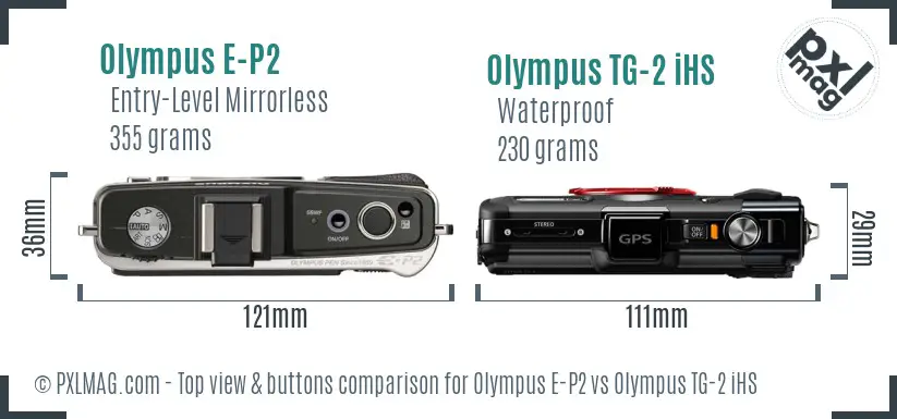 Olympus E-P2 vs Olympus TG-2 iHS top view buttons comparison