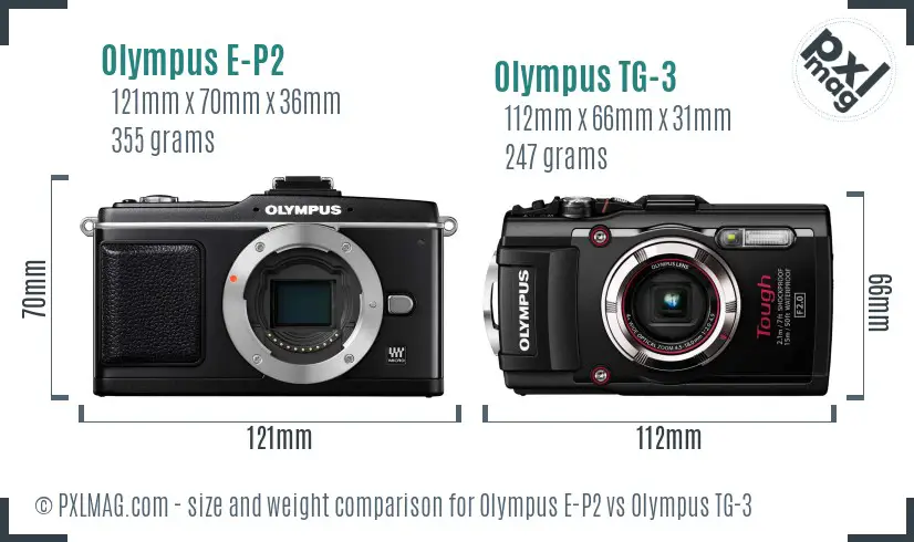 Olympus E-P2 vs Olympus TG-3 size comparison