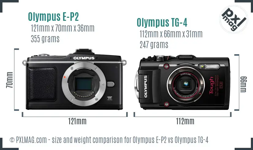 Olympus E-P2 vs Olympus TG-4 size comparison