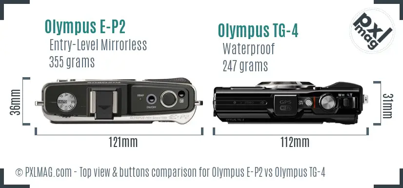 Olympus E-P2 vs Olympus TG-4 top view buttons comparison