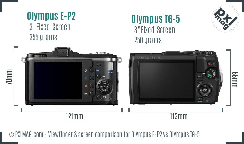 Olympus E-P2 vs Olympus TG-5 Screen and Viewfinder comparison