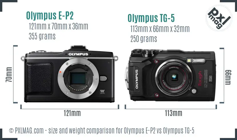 Olympus E-P2 vs Olympus TG-5 size comparison