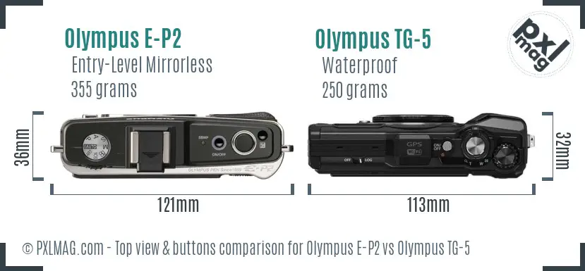 Olympus E-P2 vs Olympus TG-5 top view buttons comparison