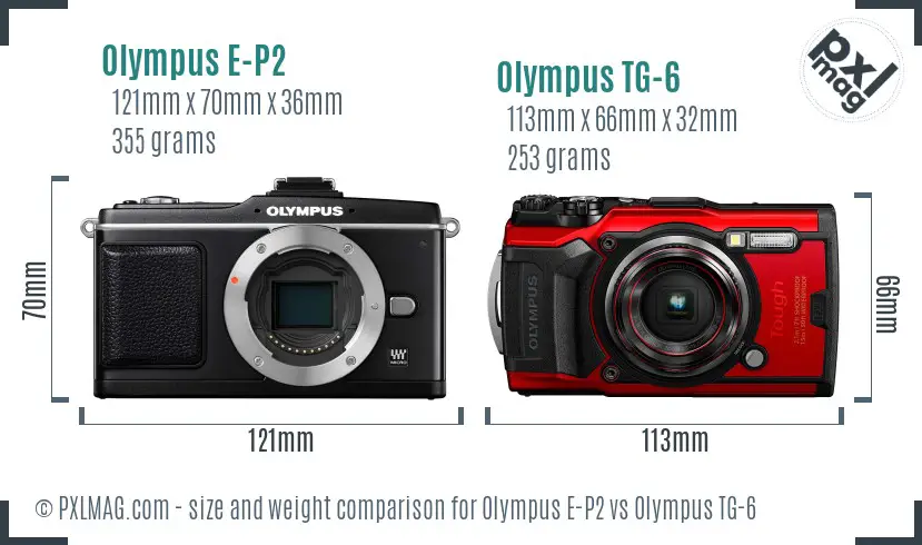 Olympus E-P2 vs Olympus TG-6 size comparison