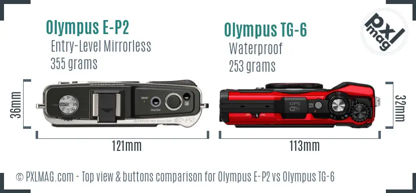 Olympus E-P2 vs Olympus TG-6 top view buttons comparison